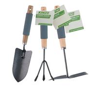 KINZO Kit 3 Outils Jardin - Pelle + Serfouette + Griffe - Manche Bois & Mousse Ergonomique - Set Complet Plantation & Désherbage