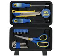 Kinzo Kit d'outils 21 pièces - Mallette à outils remplie - 2 tournevis, ciseaux, couteaux llen, ruban adhésif, embouts