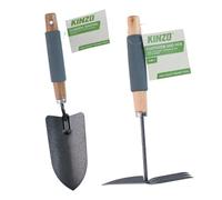 KINZO Kit Outils Jardin 2pcs - Pelle Transplantoir + Serfouette 2en1 - Manche Bois & Mousse - Set Plantation & Désherbage