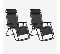 Kinzo Lot De 2 Chaises Longues Jardin Extérieur ¿ Chaise Pliante ¿ Fauteuil Pliant ¿ Chaise Longue ¿ Chaise De Jardin ¿ Chaise Camping ¿ Chaise Pliante Extérieur ¿ 93x67x107 Cm Noir