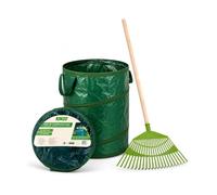 KINZO Sacs à Déchets de Jardin Robustes 120 L, Râteau à Feuilles 55cm Manche 145cm