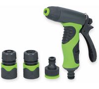 Kinzo Set de 4 pistolets de pulvérisation - 3 raccords pour tuyau d'arrosage inclus - 8 niveaux de pulvérisation - poignée Soft-Grip - Vert/Gris