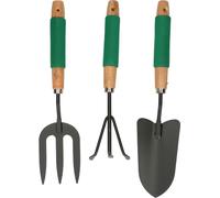Kinzo Ensemble Outils de Jardinage 3 Pièces - Râteau Main, Fourche et Pelle - Poignée Confortable et Revêtement Antiadhésif - Outils Jardin pour Pots et Petits Espaces