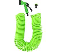 GRUNDIG Kinzo Tuyau d'arrosage complet - 15 m - Tuyau en spirale avec pommeau de douche 7 fonctions - Raccord rapide - Raccord pour robinet 3/4" - Vert