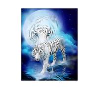 KINZON 30x40cm Adult Children 5D DIY Diamond Art Painting Set - White Tiger on Moon Background, Full Diamond Embroidery Craft, Canvas Crystal Rhinesto