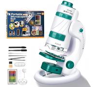 KinZon Microscope 3 en 1 pour Enfant, Microscope de Poche avec 5 Lames de Microscope préparées, lumière LED, 60x-180x, Jouet Scientifique Éducatif, Dès 6 Ans