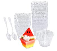 Kioiner Tasses à Dessert, 30 Pièces Verrines Plastique avec 30 Cuillères, 60ml Coupelle Plastique Réutilisables, Coupes à Dessert pour Fête De Mousse Pudding Dessert