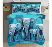Kioldoq Africaine Éléphant Housse De Couette Fermeture éclair 90x190, Animaux Sauvage Parure De Lit Microfibre, Enfant Bleu Parure De Couette, Linge De Lit, Drap Lit Et 2 Taies D'oreillers 65x65cm
