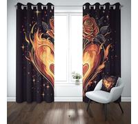 Kioldoq Amour Cœur Rideaux A Oeillets, Motif Fleur Rideau Brise Vue Intérieurs 140x145cm Flamme Valentin Draperies Opaque Salon, Rideaux Occultant Thermique Isolant Chambre