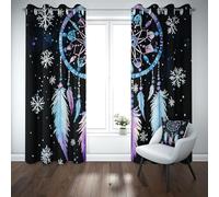 Kioldoq Attrape-Rêves Rideau Opaque Chambre 140x245cm, Fantaisie Plume Rideaux Thermiques Isolants Anti Froid Et Chaleur Flocon De Neige Draperies A Oeillets Occultants, Rideau Brise Vue