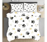 Kioldoq Empreintes De Pattes Housse De Couette Adulte, Chien Chiot Parure De Lit Fermeture Eclair, Animaux Pentacle Linge De Lit 220x240 cm Microfibre 2 Personne 3 Pièces avec 2 Taies D'oreillers