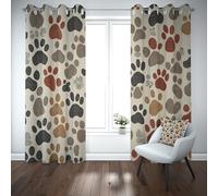 Kioldoq Empreintes De Pattes Rideaux Salon 117x183cm, Vintage Animaux Rideaux Occultant Thermique Isolant, Nostalgie Curtains A Oeillets Occultants, Draperies Opaque Intérieurs Chambre