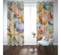 Kioldoq Étoiles De Mer Rideaux A Oeillets, Coquillage Plage Rideau Brise Vue Intérieurs 140x145cm Océan Esthétique Draperies Opaque Salon, Rideaux Occultant Thermique Isolant Chambre