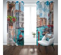 Kioldoq Européen Architecture Rideaux Salon 117x183cm, Rivière Bateau Rideaux Occultant Thermique Isolant, Ville Moderne Curtains A Oeillets Occultants, Draperies Opaque Intérieurs Chambre