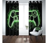 Kioldoq Manette De Jeu Rideau Opaque Chambre 140x245cm, Jeux Vidéo Rideaux Thermiques Isolants Anti Froid Et Chaleur Gamer Hexagone Draperies A Oeillets Occultants, Rideau Brise Vue