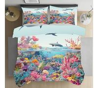 Kioldoq Mer Corail Housse De Couette Adulte, Monde sous-Marin Parure De Lit Fermeture Eclair, Dauphin Poisson Linge De Lit 220x240 cm Microfibre 2 Personne 3 Pièces avec 2 Taies D'oreillers