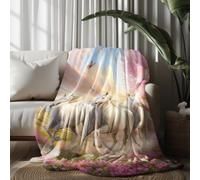 Kioldoq Mer Tortue Plaid Polaire 220x240 cm, Océan Vagues Couverture Canapé 2 Persornes, Cocotier Arbre Jeté De Canape Grande, Couverture Chaude, Legere Plaid Flanelle Douce