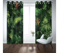 Kioldoq Monstera Tropical Rideau Opaque Chambre 140x245cm, Motif Feuilles Rideaux Thermiques Isolants Anti Froid Et Chaleur Feuilles De Palmier Draperies A Oeillets Occultants, Rideau Brise Vue