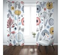 Kioldoq Motif Fleur Rideaux Thermiques Isolants Anti Froid Et Chaleur, Floral Botanique Blackout Curtains, Plante Impression Rideau Opaque Intérieurs, Rideau A Oeillets Chambre 117x137cm