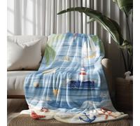 Kioldoq Océan Ancre Plaid Polaire 220x240 cm, Phare Plank Couverture Canapé 2 Persornes, Mer Bateau Jeté De Canape Grande, Couverture Chaude, Legere Plaid Flanelle Douce