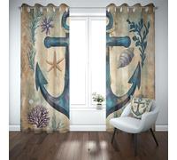 Kioldoq Océan Ancre Rideau Opaque Chambre 140x245cm, Mer Aventure Rideaux Thermiques Isolants Anti Froid Et Chaleur Navigation Coquillage Draperies A Oeillets Occultants, Rideau Brise Vue