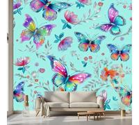 Kioldoq Papier Peint Chambre Adulte Bleu Animaux, Stickers Meuble Papillon, Papier Peint Intissé Motif Fleur Vinyle Autocollant Pour Salon Porte Placard Décoration Murale 360x250 cm