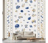 Kioldoq Papier Peint Chambre Adulte Bleu Pavot, Stickers Meuble Motif Fleur, Papier Peint Intissé Floral Botanique Vinyle Autocollant Pour Salon Porte Placard Décoration Murale 360x250 cm