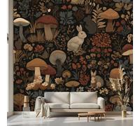 Kioldoq Papier Peint Chambre Adulte Champignon Botanique, Stickers Meuble Mignon Lapin, Papier Peint Intissé Plantes Sauvages Vinyle Autocollant Pour Salon Porte Placard Décoration Murale 360x250 cm