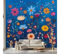 Kioldoq Papier Peint Chambre Adulte Floral Botanique, Stickers Meuble Motif Fleur, Papier Peint Intissé Bleu Fleuri Vinyle Autocollant Pour Salon Porte Placard Décoration Murale 250x175 cm