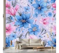 Kioldoq Papier Peint Chambre Adulte Floral Plante, Stickers Meuble Bleu Botanique, Papier Peint Intissé Motif Fleur Vinyle Autocollant Pour Salon Porte Placard Décoration Murale 250x175 cm