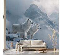 Kioldoq Papier Peint Chambre Adulte Montagne Enneigée, Stickers Meuble Loup Animaux, Papier Peint Intissé Paysage Naturel Vinyle Autocollant Pour Salon Porte Placard Décoration Murale 250x175 cm