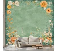 Kioldoq Papier Peint Chambre Adulte Motif Fleur, Stickers Meuble Floral Botanique, Papier Peint Intissé Plante Vert Vinyle Autocollant Pour Salon Porte Placard Décoration Murale 360x250 cm