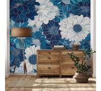 Kioldoq Papier Peint Chambre Adulte Motif Fleur, Stickers Meuble Floral Plante, Papier Peint Intissé Bleu Et Blanc Vinyle Autocollant Pour Salon Porte Placard Décoration Murale 360X250 cm