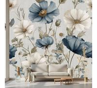 Kioldoq Papier Peint Chambre Adulte Motif Fleur, Stickers Meuble Pavot Bleu, Papier Peint Intissé Floral Botanique Vinyle Autocollant Pour Salon Porte Placard Décoration Murale 360x250 cm