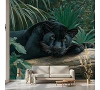 Kioldoq Papier Peint Chambre Adulte Noir Léopard, Stickers Meuble Arbre Tropical, Papier Peint Intissé Animaux Jungle Vinyle Autocollant Pour Salon Porte Placard Décoration Murale 250x175 cm