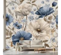 Kioldoq Papier Peint Chambre Adulte Pavot Bleu, Stickers Meuble Motif Fleur, Papier Peint Intissé Floral Botanique Vinyle Autocollant Pour Salon Porte Placard Décoration Murale 360x250 cm