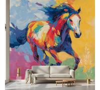 Kioldoq Papier Peint Chambre Adulte Peinture À L'huile, Stickers Meuble Animaux Abstrait, Papier Peint Intissé Cheval Au Galop Vinyle Autocollant Pour Salon Porte Placard Décoration Murale 360x250 cm