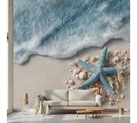 Kioldoq Papier Peint Chambre Adulte Plage Bleu, Stickers Meuble Vagues Océan, Papier Peint Intissé Étoiles De Mer Vinyle Autocollant Pour Salon Porte Placard Décoration Murale 250x175 cm