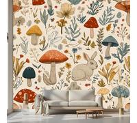 Kioldoq Papier Peint Chambre Adulte Plantes Sauvages, Stickers Meuble Champignon Botanique, Papier Peint Intissé Mignon Lapin Vinyle Autocollant Pour Salon Porte Placard Décoration Murale 250x175 cm