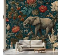 Kioldoq Papier Peint Chambre Adulte Tropical Éléphant, Stickers Meuble Sauvage Animaux, Papier Peint Intissé Feuilles De Palmier Vinyle Autocollant Pour Salon Porte Placard Décoration Murale 360x250cm