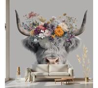 Kioldoq Papier Peint Intissé Bovins Des Highlands, Papier Peint Panoramique Mignon Animaux, Stickers Meuble Vache Moderne Pour Salon Chambre Porte Placard Décoration Murale 400 x 280 cm