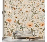 Kioldoq Papier Peint Intissé Fleurs Sauvages, Papier Peint Panoramique Motif Fleur, Stickers Meuble Floral Botanique Pour Salon Chambre Porte Placard Décoration Murale 200 x 140 cm
