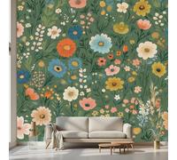 Kioldoq Papier Peint Intissé Floral Botanique, Papier Peint Panoramique Motif Fleur, Stickers Meuble Plante Vert Pour Salon Chambre Porte Placard Décoration Murale 400 x 280 cm