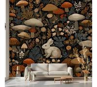 Kioldoq Papier Peint Intissé Mignon Lapin, Papier Peint Panoramique Plantes Sauvages, Stickers Meuble Champignon Botanique Pour Salon Chambre Porte Placard Décoration Murale 400 x 280 cm