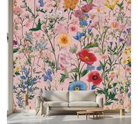 Kioldoq Papier Peint Intissé Motif Fleur, Papier Peint Panoramique Fleurs Sauvages, Stickers Meuble Floral Botanique Pour Salon Chambre Porte Placard Décoration Murale 400 x 280 cm