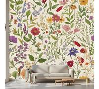 Kioldoq Papier Peint Intissé Motif Fleur, Papier Peint Panoramique Floral Botanique, Stickers Meuble Fleuri Plante Pour Salon Chambre Porte Placard Décoration Murale 400 x 280 cm