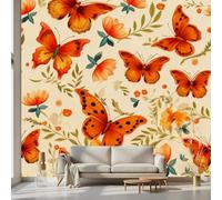 Kioldoq Papier Peint Intissé Orange Papillon, Papier Peint Panoramique Animaux, Stickers Meuble Motif Fleur Pour Salon Chambre Porte Placard Décoration Murale 400 x 280 cm