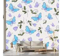 Kioldoq Papier Peint Intissé Papillon Amour, Papier Peint Panoramique Animaux Cœur, Stickers Meuble Feuille Botanique Pour Salon Chambre Porte Placard Décoration Murale 400 x 280 cm