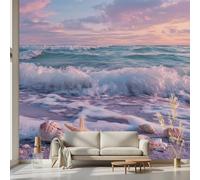 Kioldoq Papier Peint Intissé Plage Océan, Papier Peint Panoramique Étoiles De Mer, Stickers Meuble Bleu Vagues Pour Salon Chambre Porte Placard Décoration Murale 400 x 280 cm