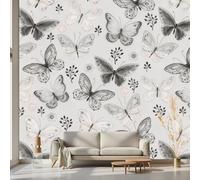 Kioldoq Papier Peint Panoramique Animaux Botanique, Papier Peint Adhésif Gris Papillon, Stickers Intissé Feuille, Autocollant Meuble Pour Salon Chambre Cuisine Bureau 300x210 cm